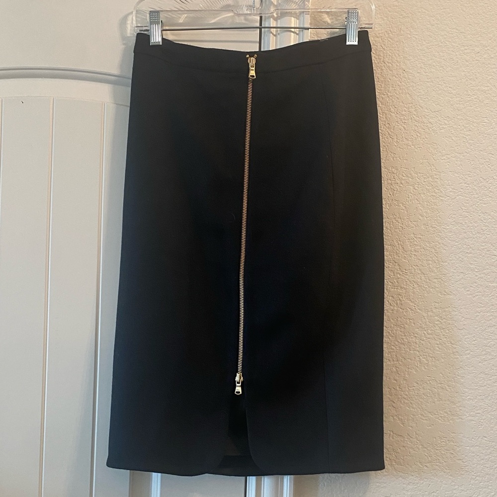 J. Crew Black Women's Pencil Skirt w/ Gold Zipper Detail, Sz 2
